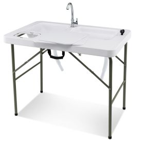 Fish Cleaning Table with 2 Sinks and 360° Rotatable Fauce