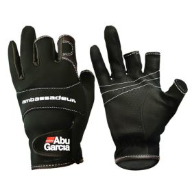 gloABU Garcia Fishing Gloves Three Fingers Cut Lure Anti-Slip Leather Gloves PU Outdoor Sports Fingerless Gloves 1Pair High-Quality (size: XL)