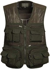 Mens Waistcoat Summer Outdoor Casual Fishing Safari Hiking Vest with Multi-Pocket (size: GREEN-L)