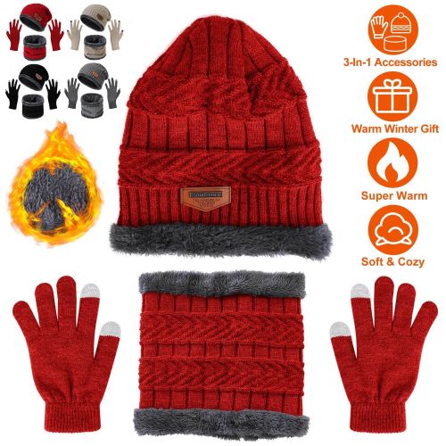 Winter Knitted Hat Scarf Gloves 3Pcs Winter Warm Beanie and Touch Screen Gloves Scarf Set Knit Beanie Skull Cap Neck Warmer Mittens for Men Women Winter Knitted Hat Scarf Gloves 3Pcs Winter Warm Beanie and Touch Screen Gloves Scarf Set Knit Beanie Skull Cap Neck Warmer Mittens for Men Women